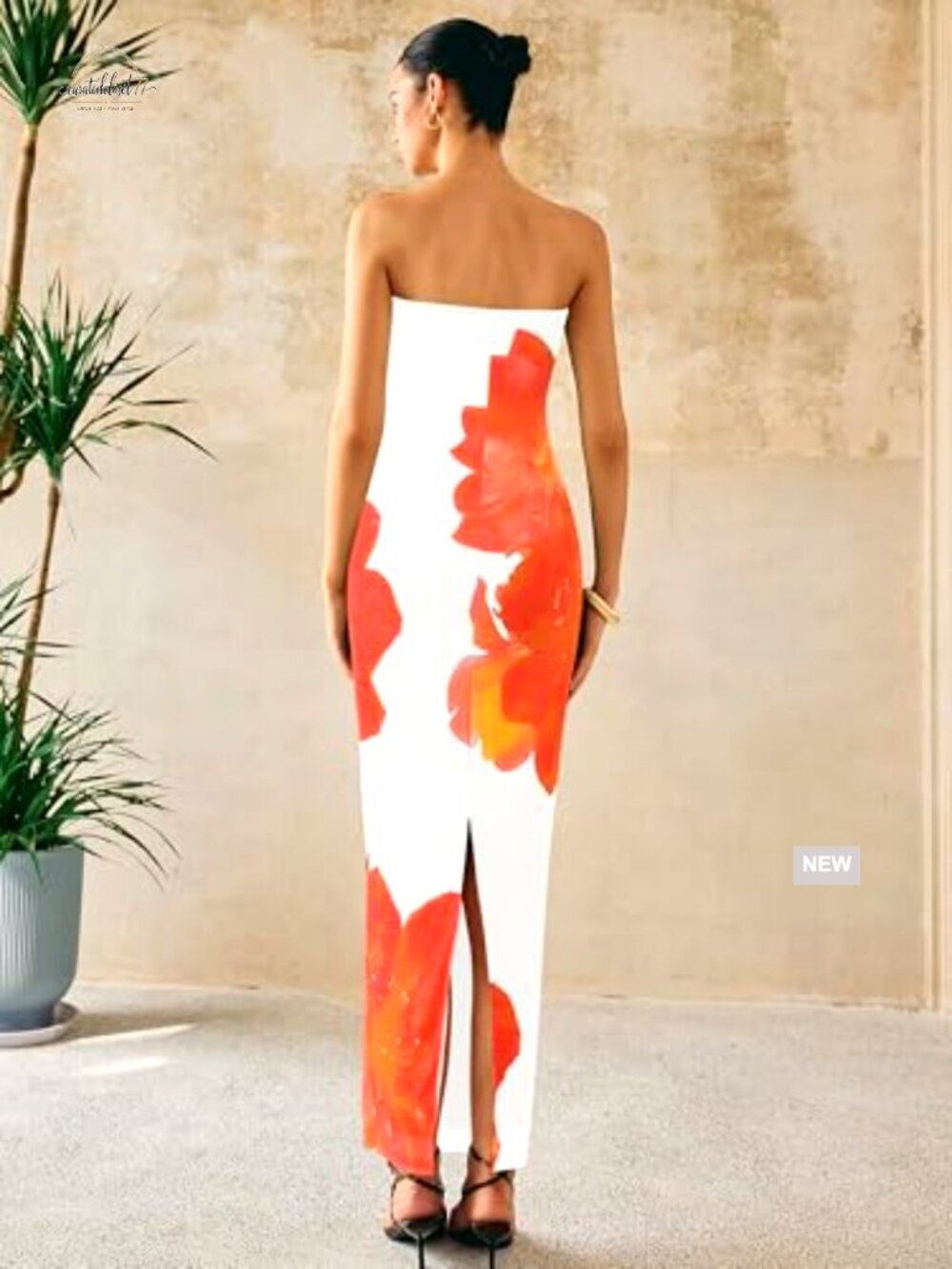 Strapless Maxi Dress Bodycon Floral Mesh Formal Cocktail Long Dress - Picture 6 of 7